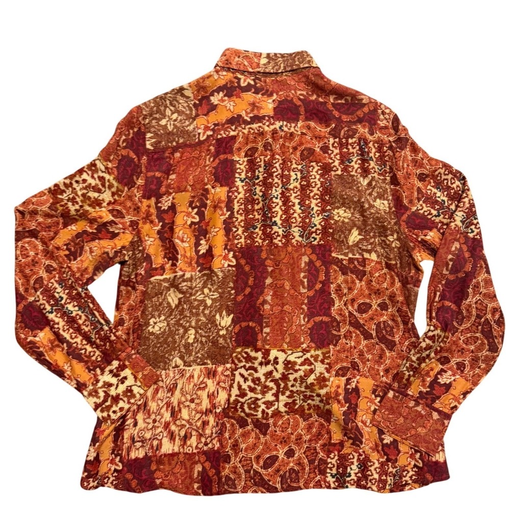 NWOT LUCKY BRAND Live In Love Top Women's XL Rust Print 100% Silk Button Shirt - Picture 3 of 11